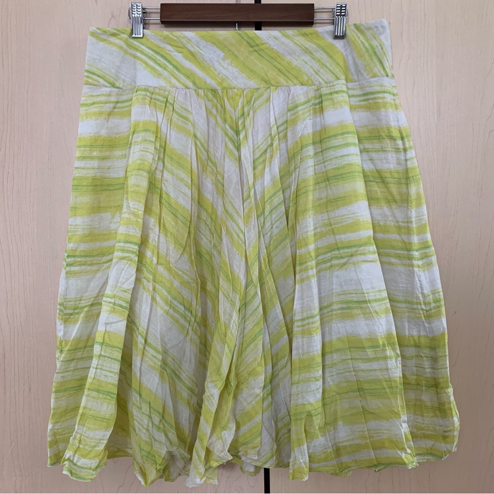 Talbots Women's Cotton Midi Skirt Stripe Yellow Green White Size 14